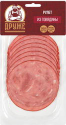 Изображение товара Рулет варено-копченый ДРУЖЕ из говядины, нарезка, 80г