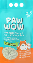 Изображение товара Наполнитель для кошачьего туалета PAW WOW растительный комкующийся с ароматом зеленого чая, 2,5кг