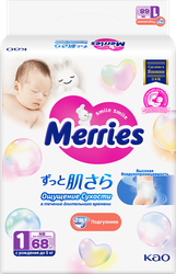 Изображение товара Подгузники MERRIES для новорожденных до 5кг, 68шт