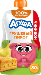 Изображение товара Пюре фруктовое АГУША Грушевый пирог, со злаками, с 8 месяцев, 80г