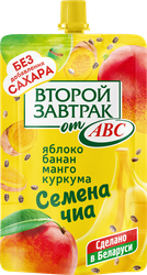 Изображение товара Десерт фруктовый ВТОРОЙ ЗАВТРАК Яблоко, банан, манго с семенами чиа и куркумой, 200г