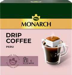 Изображение товара Кофе молотый MONARCH Арабика Перу натуральный жареный, дрип-пакет, 6пак