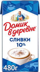 Сливки стерилизованные ДОМИК В ДЕРЕВНЕ 10%, без змж, 480г