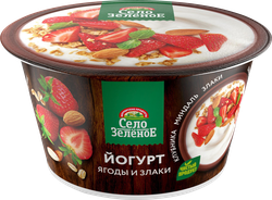 Изображение товара Йогурт СЕЛО ЗЕЛЕНОЕ Клубника, миндаль, злаки 3,2%, без змж, 180г
