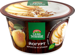 Изображение товара Йогурт СЕЛО ЗЕЛЕНОЕ Груша, злаки, семена льна, грецкий орех 3,2%, без змж, 180г