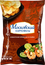 Изображение товара Чипсы картофельные МОСКОВСКИЙ КАРТОФЕЛЬ со вкусом азиатской креветки и лайма, 110г