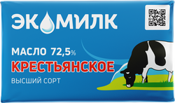 Изображение товара Масло сладкосливочное ЭКОМИЛК Крестьянское несоленое 72,5%, без змж, 160г