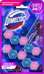 Изображение товара Блок для унитаза ДОМЕСТОС Power Дуо Видимая защита Ягодный бриз, 100г