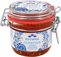 Изображение товара Икра горбуши соленая ПУТИНА лососевая зернистая, 240г