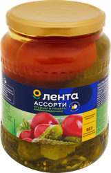 Изображение товара Ассорти маринованное ЛЕНТА Огурцы и томаты, 720мл