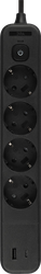 Изображение товара Сетевой фильтр ЭРА USF-4es-1,5m-2xUSBAC, с заземлением с выключателем, 4 розетки