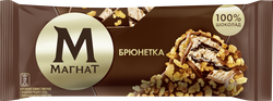 Изображение товара Мороженое МАГНАТ Брюнетка, сливочное с ароматом грецкого ореха с шоколадным наполнителем в молочном шоколаде с кешью и кукурузными хлопьями 8%, без змж, эскимо, 67г