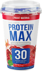 Изображение товара Напиток кисломолочный MOLVEST Protein max Гранат, малина высокобелковый обезжиренный без лактозы, 240г