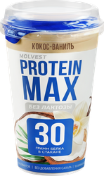 Изображение товара Напиток кисломолочный MOLVEST Protein max Кокос, ваниль высокобелковый обезжиренный без лактозы, 240г