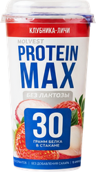 Изображение товара Напиток кисломолочный MOLVEST Protein max Клубника, личи высокобелковый обезжиренный без лактозы, 240г