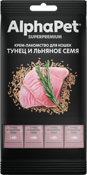 Изображение товара Лакомство для кошек ALPHAPET Superpremium с тунцом и льняным семенем, 48г