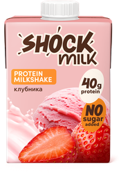 Изображение товара Коктейль молочный ультрапастеризованный SHOCK MILK Клубника высокобелковый обезжиренный, 480мл