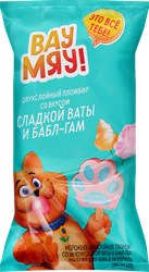 Изображение товара Мороженое ВАУ МЯУ Двухслойное, пломбир со вкусом сладкой ваты и со вкусом баббл-гам 12%, без змж, 65г