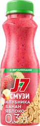 Изображение товара Смузи J7 Клубника, банан, яблоко со злаками с витаминами, 300мл