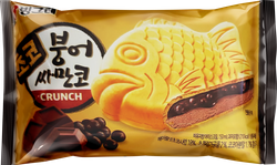 Изображение товара Мороженое BINGGRAE Рыбка, шоколадное с шоколадным сиропом в вафле, с змж, сэндвич, 90г