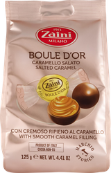 Изображение товара Конфеты шоколадные ZAINI Boule d'or из молочного шоколада с кремом соленая карамель, 125г