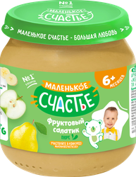 Изображение товара Пюре фруктовое МАЛЕНЬКОЕ СЧАСТЬЕ Фруктовый салатик, с 6 месяцев, 90г