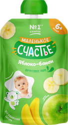 Изображение товара Фруктовое пюре МАЛЕНЬКОЕ СЧАСТЬЕ Яблоко-Банан мини упаковка