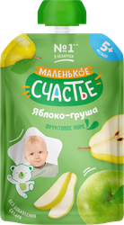 Изображение товара Фруктовое пюре МАЛЕНЬКОЕ СЧАСТЬЕ Яблоко-Груша 200 г натуральное питание
