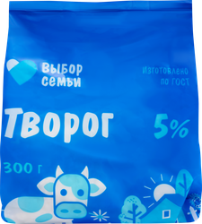 Изображение товара Творог ВЫБОР СЕМЬИ 5% без змж 300г натуральный кисломолочный продукт