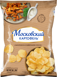 Изображение товара Чипсы картофельные МОСКОВСКИЙ КАРТОФЕЛЬ Хрустящие со вкусом лисичек в сливочном соусе, 70г