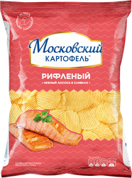 Изображение товара Чипсы картофельные МОСКОВСКИЙ КАРТОФЕЛЬ Рифленые хрустящие со вкусом нежного лосося в сливках, 70г