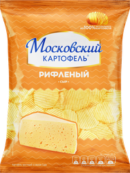 Изображение товара Чипсы картофельные МОСКОВСКИЙ КАРТОФЕЛЬ Рифленые хрустящие со вкусом сыра, 70г