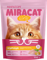 Изображение товара Корм консервированный для кошек MIRACAT с курицей, 750г