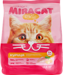 Изображение товара Корм сухой для кошек MIRACAT с курицей 1,5кг вкус для взрослых питомцев