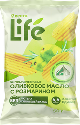 Изображение товара Чипсы чечевичные ЛЕНТА LIFE со вкусом оливковое масло с розмарином, 50г