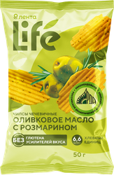 Изображение товара Чипсы чечевичные ЛЕНТА LIFE со вкусом оливковое масло с розмарином, 50г