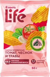 Изображение товара Чипсы чечевичные ЛЕНТА LIFE со вкусом томаты, чеснок и травы, 50г