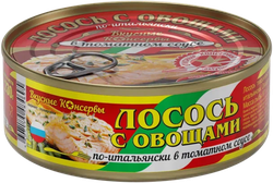 Изображение товара Лосось ВКУСНЫЕ КОНСЕРВЫ По-итальянски, с овощами в томатном соусе, 230г