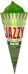Изображение товара Мороженое ДЖАЗЗИ Кактусовое, сливочное с ароматом груши и наполнителем соленая карамель в кактусовой глазури 8%, без змж, вафельный рожок, 120г