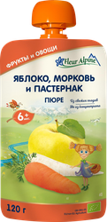 Изображение товара Пюре детское фруктово-овощное FLEUR ALPINE Яблоко, морковь и пастернак, с 6 месяцев, 120г