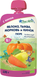 Изображение товара Пюре детское фруктово-овощное FLEUR ALPINE Яблоко, морковь, тыква и киноа, с 8 месяцев, 120г