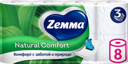 Изображение товара Бумага туалетная ZEMMA Natural Comfort без аромата 3 слоя, 8шт