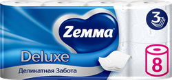 Изображение товара Бумага туалетная ZEMMA Deluxe Деликатная Забота 3 слоя, 8шт