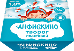 Изображение товара Творог пластовой АНФИСКИНО обезжиренный менее 1,8%, без змж, 250г