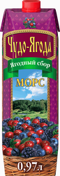 Морс ЧУДО-ЯГОДА Ягодный сбор Клюква, черника и ежевика, голубика, 0.97л