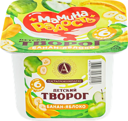 Изображение товара Творог детский А.РОСТАГРОКОМПЛЕКС Банан-яблоко 3,8%, без змж, 100г