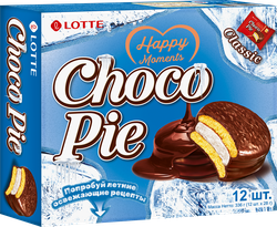 Печенье LOTTE Choco Pie бисквитное в шоколадной глазури, 12х28г