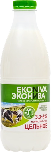 Молоко пастеризованное ЭКОНИВА цельное 3,3–6%, без змж, 1000мл по цене 114,49 ₽ - купить с доставкой в Москва и мо | Лента Онлайн