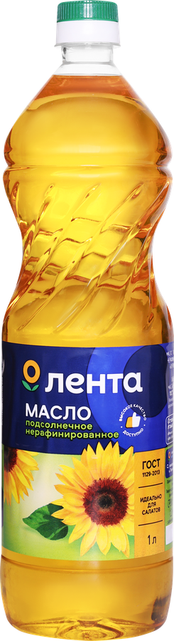 Масло подсолнечное ЛЕНТА нерафинированное 1-й сорт, 1л
