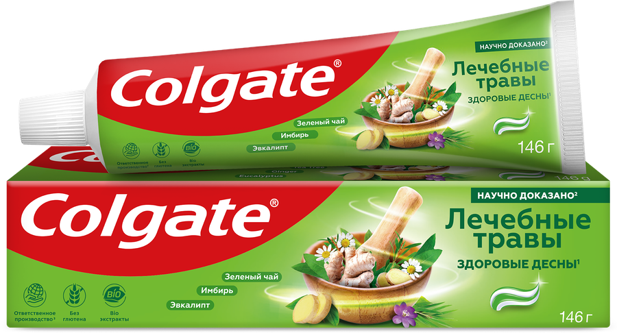 Зубная паста COLGATE Лечебные травы с натуральными ингредиентами для здоровья зубов и десен, 100мл